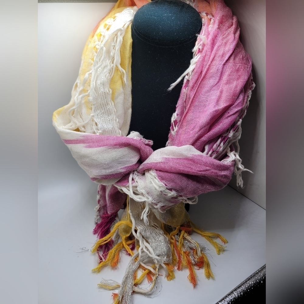 APT.9 Fringed Multicolor Artsy Lace Scarf, EUC